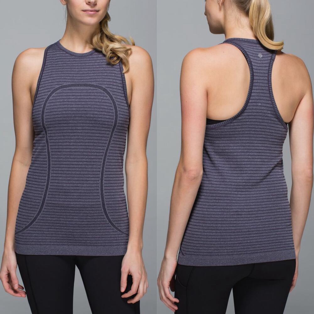 Lululemon Swiftly Tech Tank Rugby Stripe Tonal Heathered Black Grape Size 4